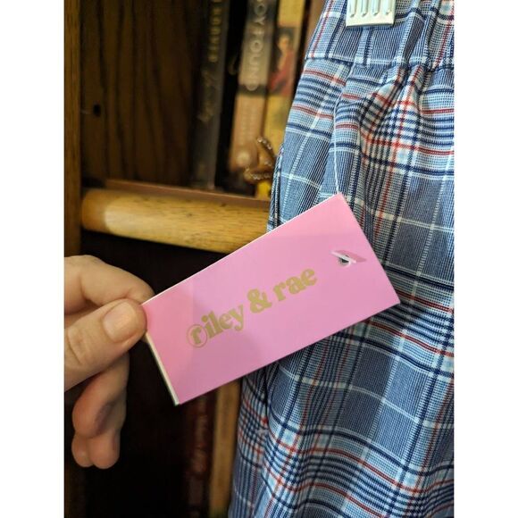 RILEY & rae Glen plaid blue checked slim cigar pants sz 0 nwt - Picture 3 of 6